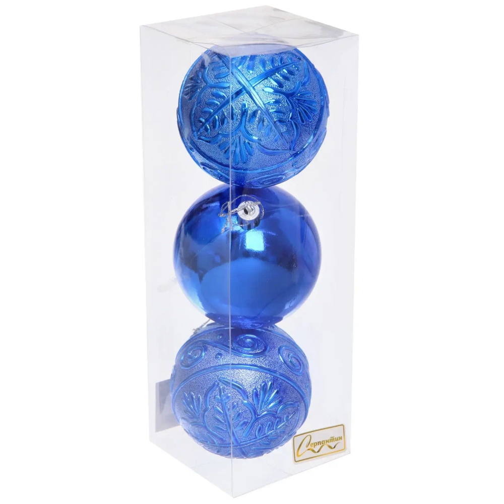Новогодние шары 8 см (набор 3 шт) «Микс фактур», синий