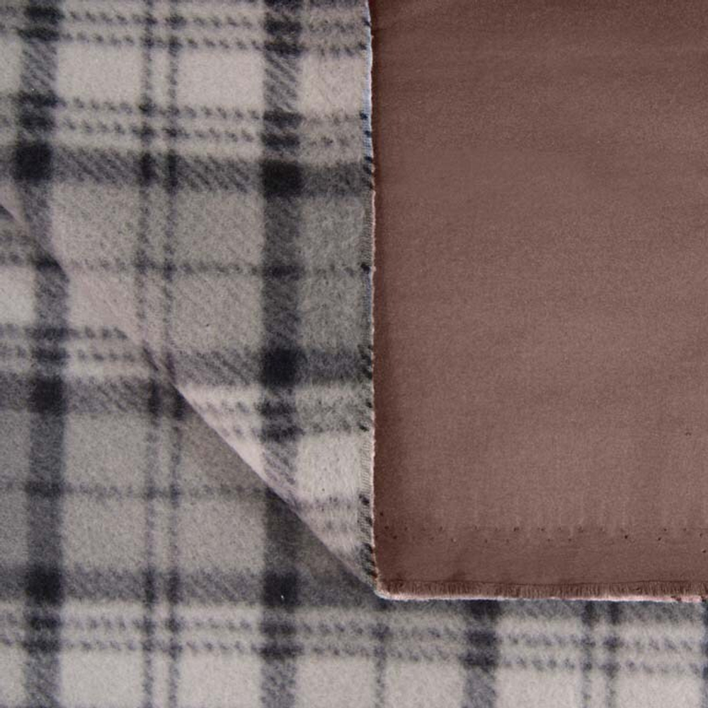 Ткань плащевая на флисе клетка, 270 гр/м2, 150 см, кофе с молоком