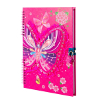 Блокнот 18,5 см * 27 см, гребень, Alingar, ламинация, глиттер, аппликация, замочек, 55 л., "Кружевная бабочка", малиновый