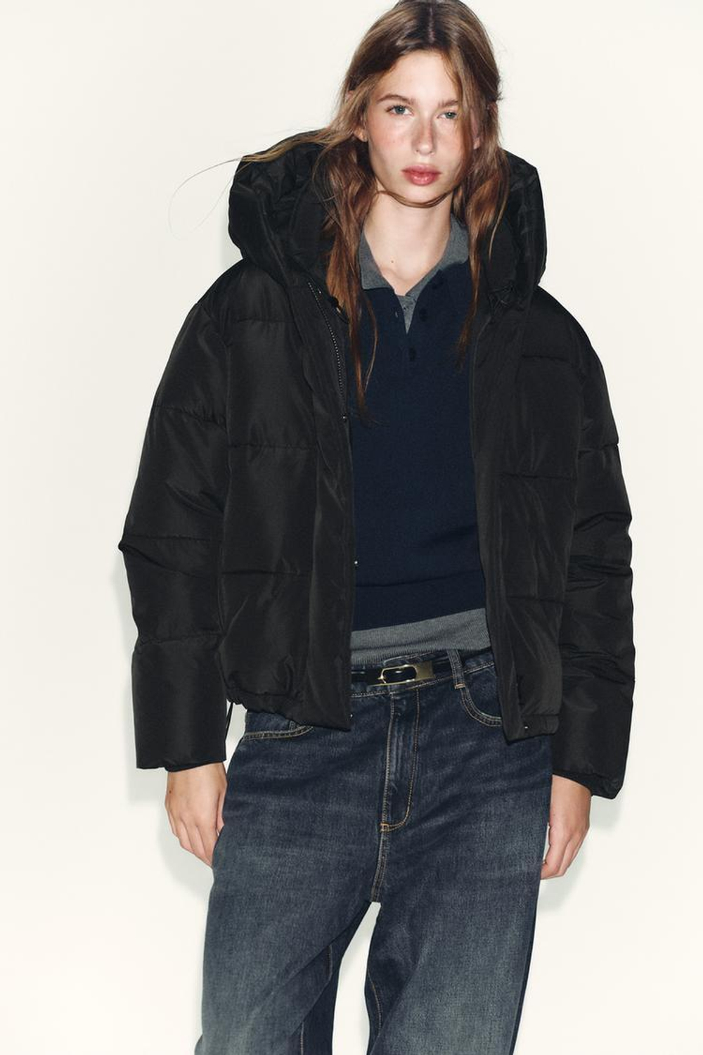 ZARA КОРОТКИЙ АНОРАК С КАПЮШОНОМ WATER REPELLENT WINDPROOF, ЧЕРНЫЙ