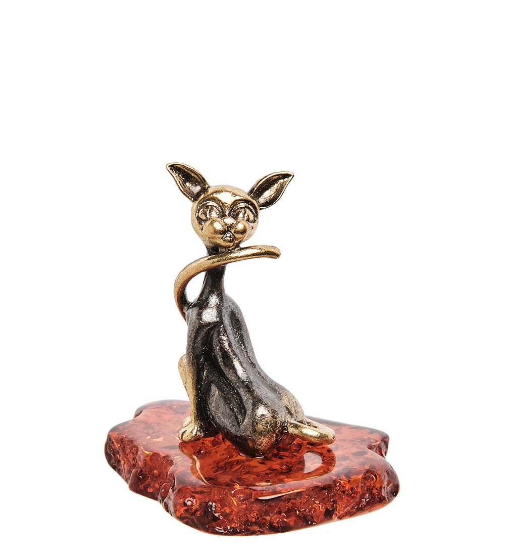 AM- 390 Фигурка «Кошка сфинкс» (латунь, янтарь)