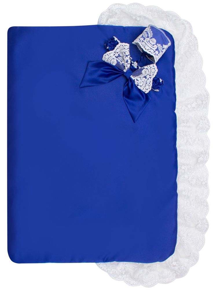 Конверт-одеяло на выписку &quot;Королевский&quot; (синий с белым кружевом)