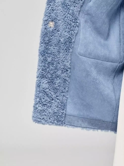 Шуба женская из шерсти мериноса чебурашка тедди, синяя, SilverFox