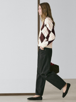 Massimo Dutti Кардиган из хлопка с узором «ромбы», натуральный/кремовый