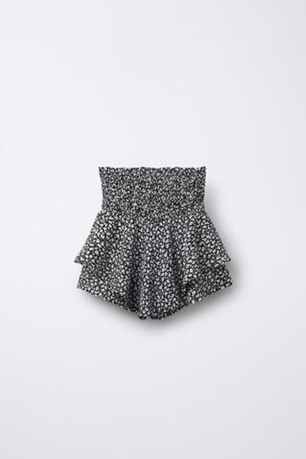 ZARA ЮБКА-ШОРТЫ С ЦВЕТОЧНЫМ ПРИНТОМ, ЧЕРНЫЙ