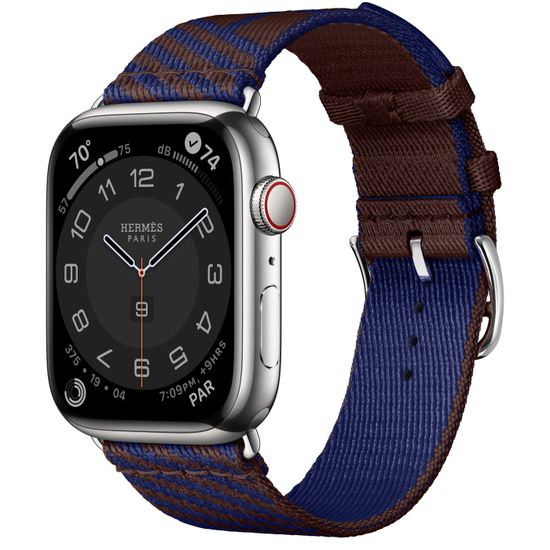Apple Watch Hermès 45mm Silver Stainless Steel Case with Jumping Single Tour Rouge Sellier/Bleu Saphir