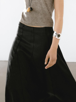 Massimo Dutti Расклешенная юбка миди с декоративной строчкой, черный