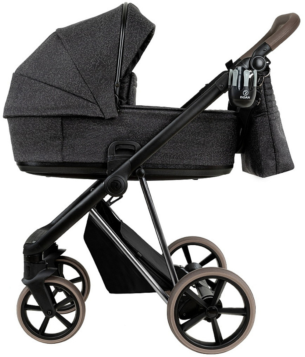 Детская коляска Roan Sol Vintage Luxury 2.0 3 в 1 с автокреслом Tutis Elo Black PIX/55/D Pixel/Dark/Nickel/руч.Cappuccino