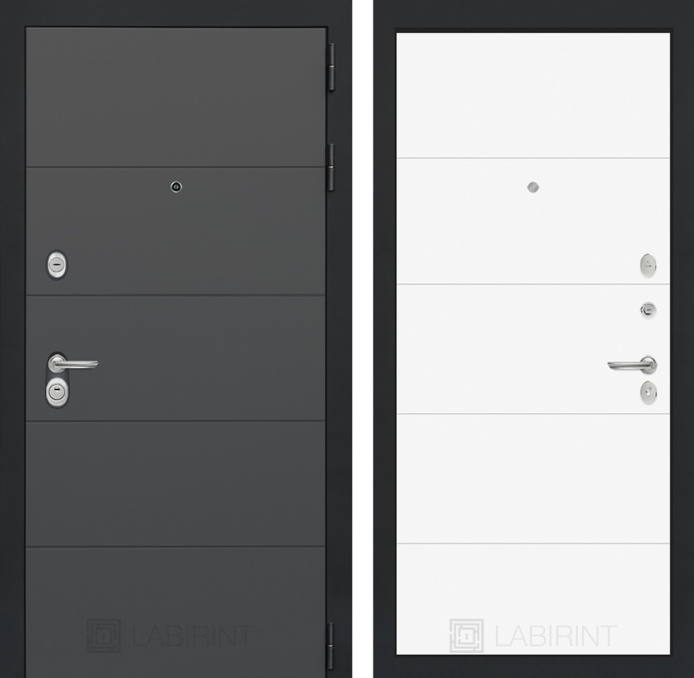 Входная металлическая дверь Лабиринт ART (АРТ) графит 13 Белый софт
