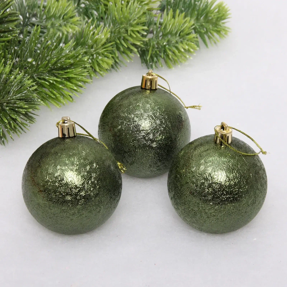 Новогодние шары 7см (набор 3шт) «Мягкий блеск», изумруд
