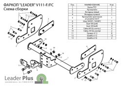 Фаркоп(прицепное) Лидер-Плюс для VOLKSWAGEN TRANSPORTER T5 2003-2009 (7HA, 7HH) / T6 ( 7НC ) 2015-... (фургон закрытый)(паспорт и сертификат в комплекте)(без электрики)V111-FC
