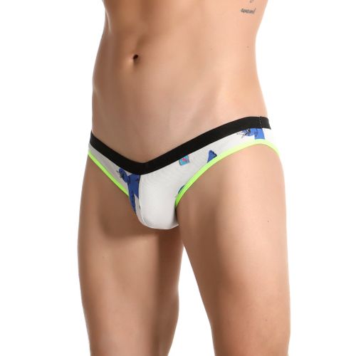 Мужские трусы слипы белые с рисунком и салатовой окантовкой Van Baam