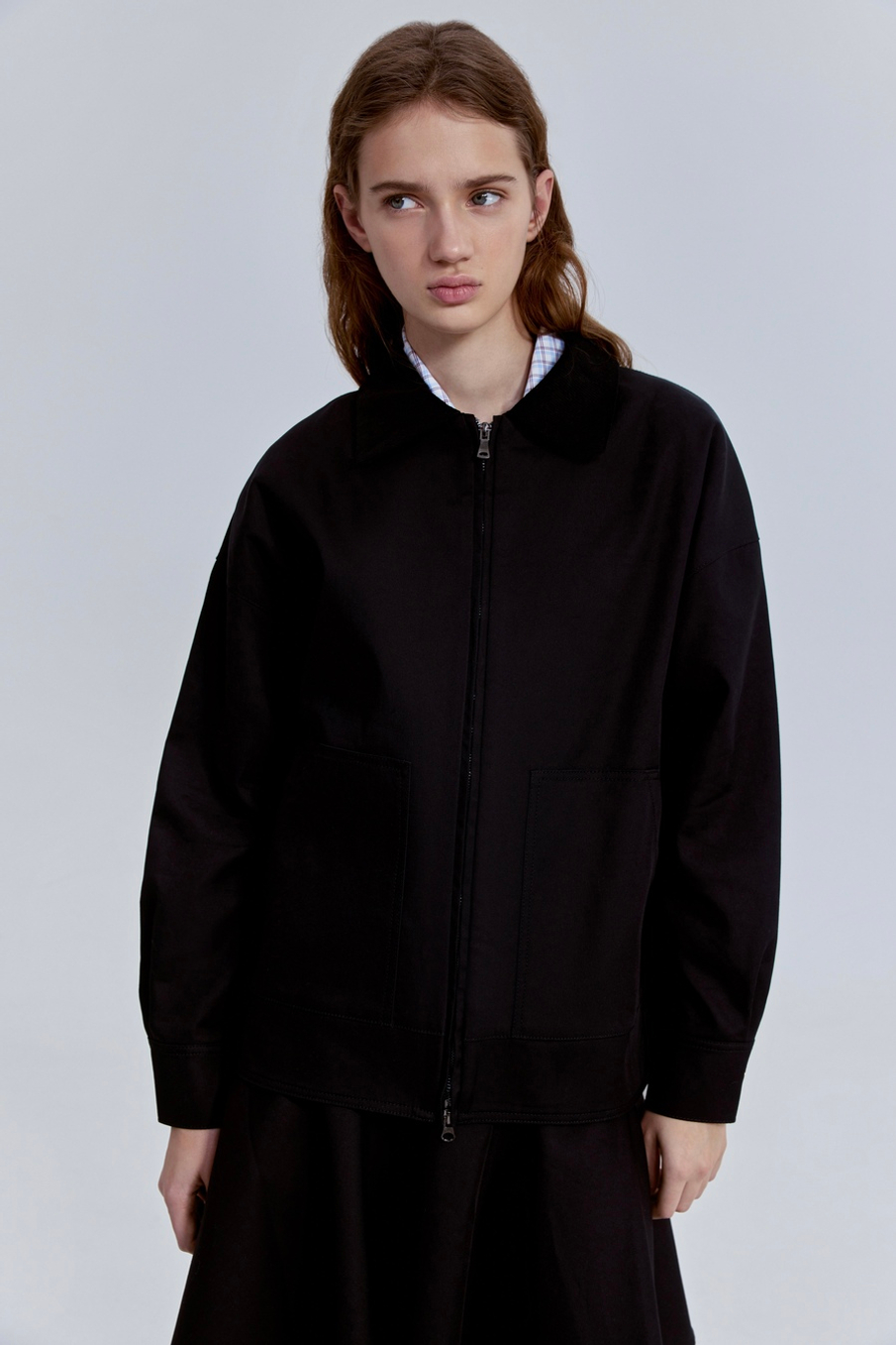 Куртка из габардина с вельветовым воротником