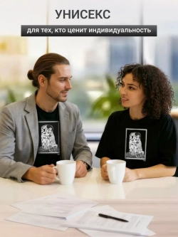 Футболка оверсайз с принтом и обрезной горловиной