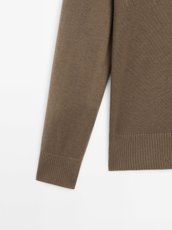 Massimo Dutti Шерстяной свитер с круглым вырезом, кофейный