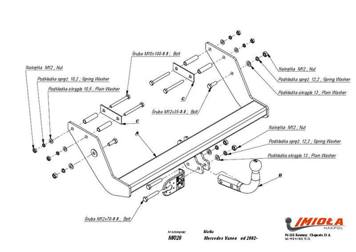 Фаркоп IMIOLA M.026 Mercedes Vaneo 2002-2006(паспорт и сертификат в комплекте)(без электрики)