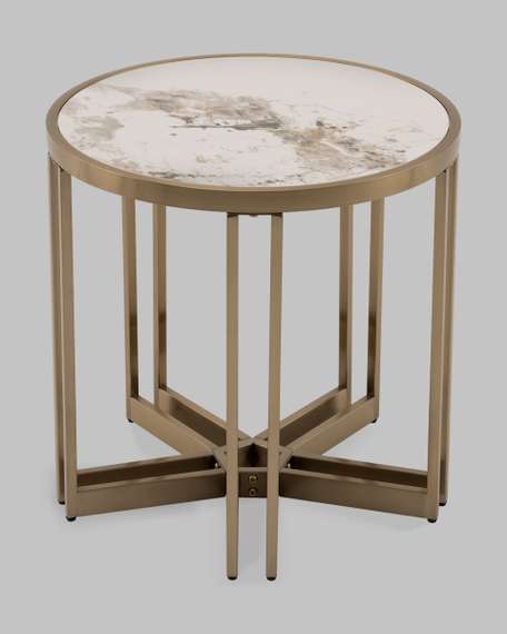 Журнальный столик Алиада 55х55 см светлая керамика сталь шампань