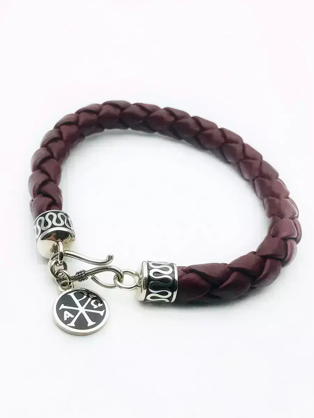 Кожаный браслет со вставкой из серебра/Без покрытия/Со вставкой "Спаси и сохрани"