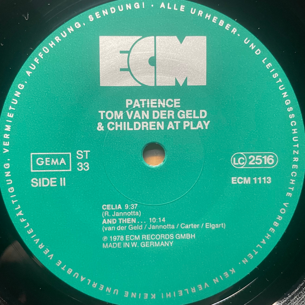 Tom Van Der Geld And Children At Play ‎– Patience (Германия 1978г.) ECM