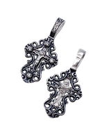 Крест из серебра/Чернение/Со вставкой из прозрачных фианитов/Покров ПБ
