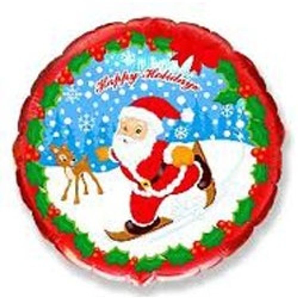 Шар (18"/46 см) Круг, Скользящий Санта, Красный 1 шт.