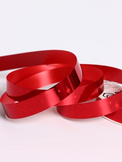 Лента для декора и подарков новогодняя новогодняя «Звездочки глянец», 1.2 см × 45 м, красная