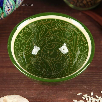 Пиала Риштанская Керамика Узоры , 11 см, большая, зелёная