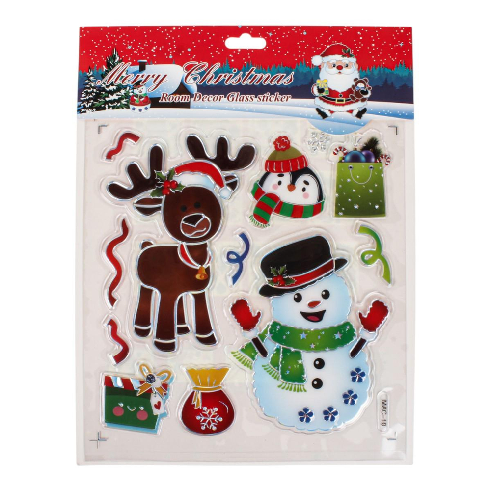 Наклейка новогодняя 21*27 см, 12 видов микс , пакет