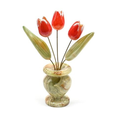 Цветы из селенита в горшке "Тюльпан" (3 цветка) оникс 35*35*115 мм
