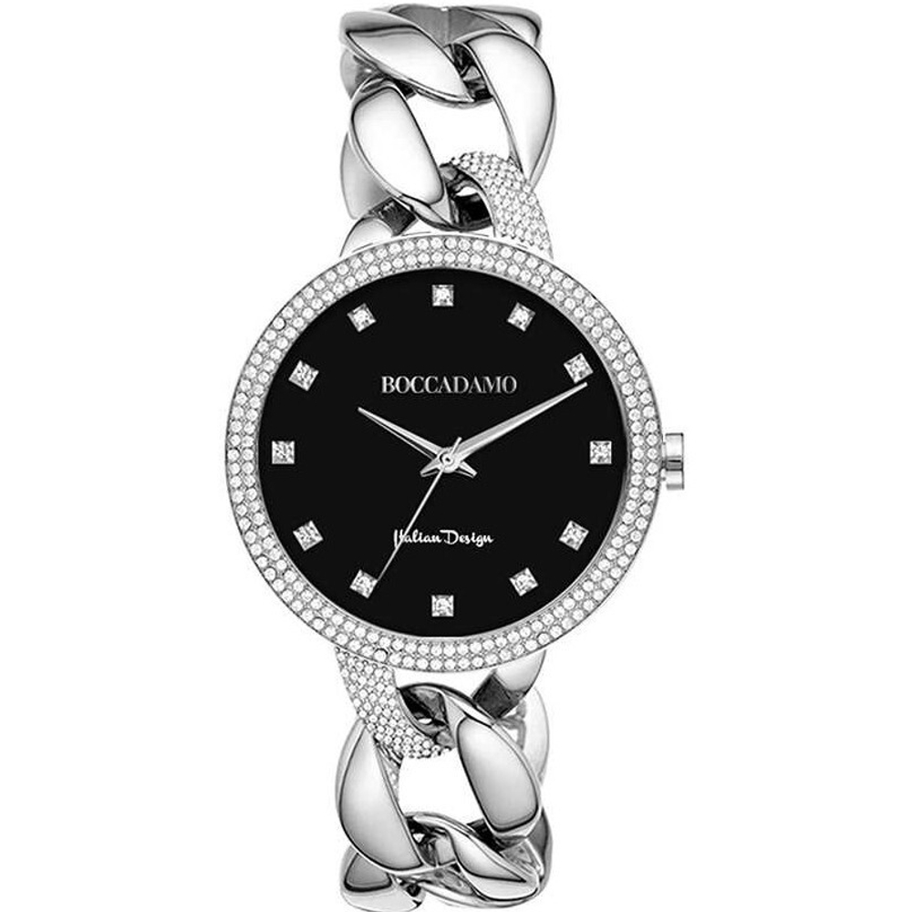 Часы Boccadamo LadyB Silver Black LB004 BW/S  с минеральным стеклом, кристаллами Swarovski