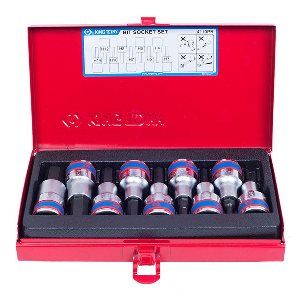 Набор торцевых насадок 1/2&quot;, HEX, 3-14 мм, 9 предметов KING TONY 4110PR