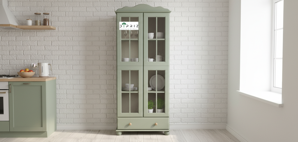 Dipriz Шкаф с витриной Бритта из массива сосны, 2 двери, 77х32х186 см, эвкалипт