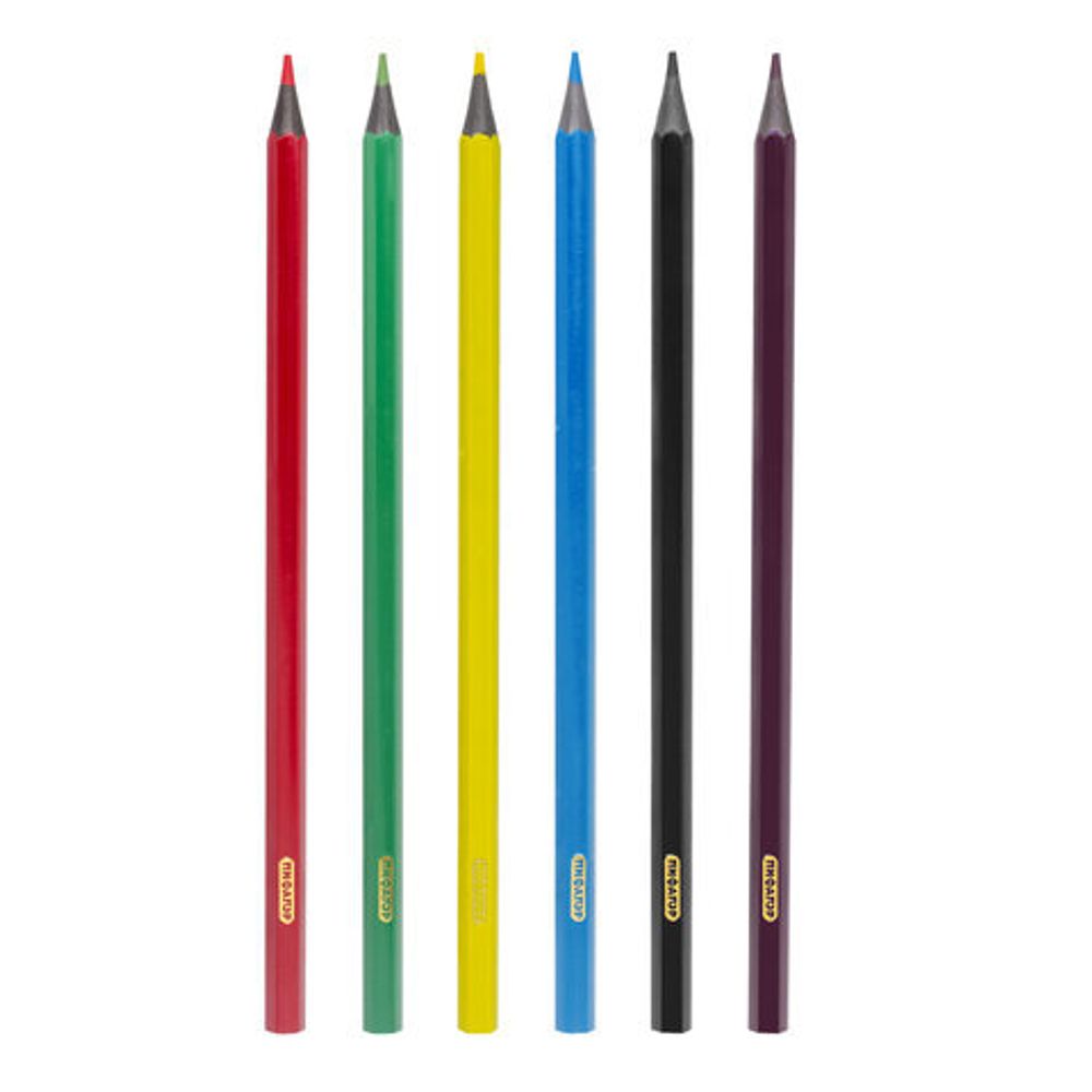 Карандаши цветные ПИФАГОР "СКАЗОЧНЫЙ ГОРОД", 6 цветов, черный пластик, заточенные, 181582