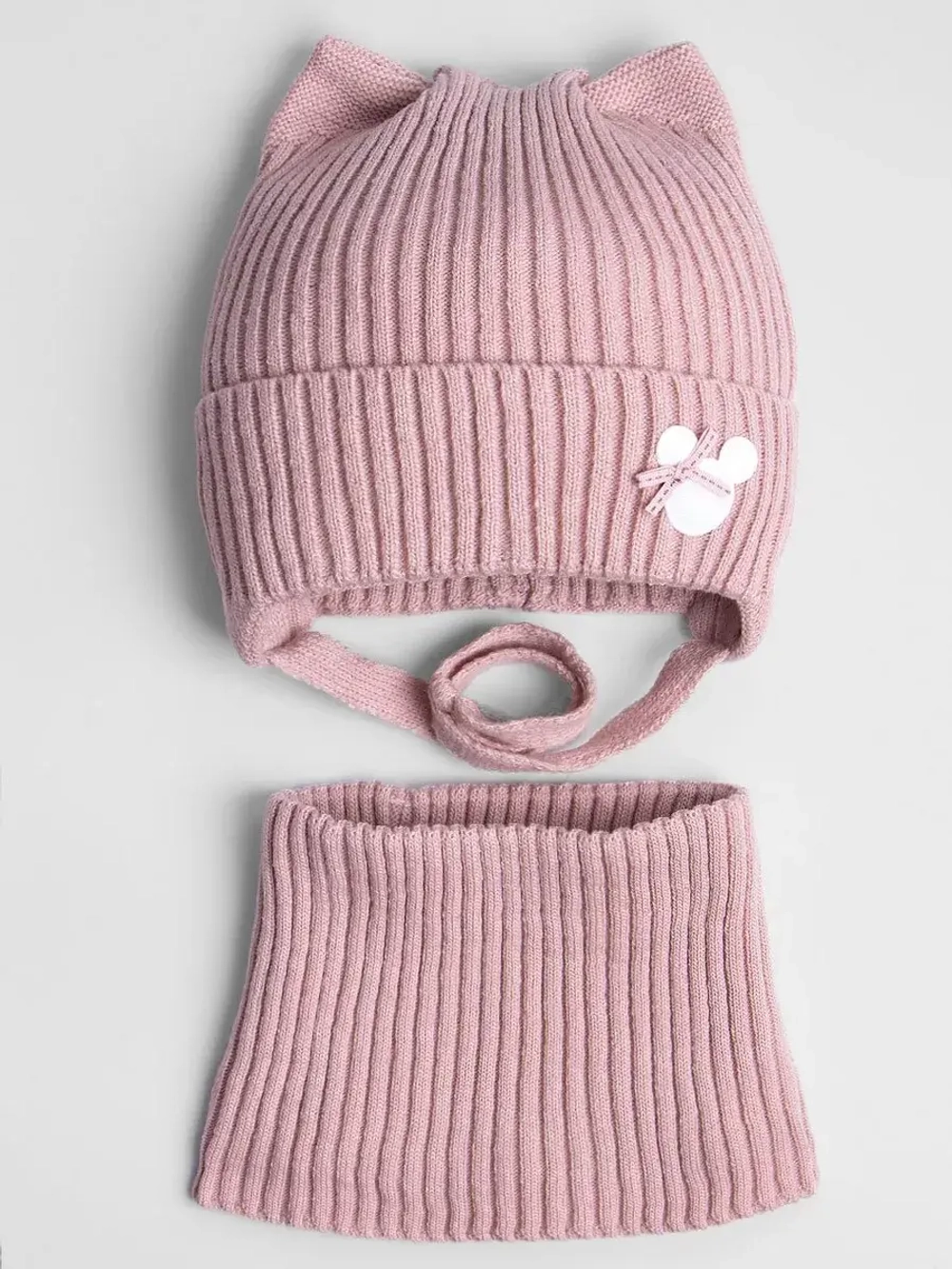 Шапка и снуд для девочки с ушками на завязках