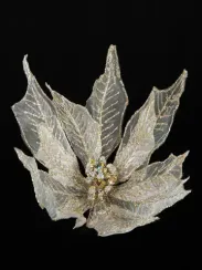 Декоративный цветок Пуансеттия 30 см., шампань с блестками, на клипсе, органза, Christmas DeLuxe (13567)