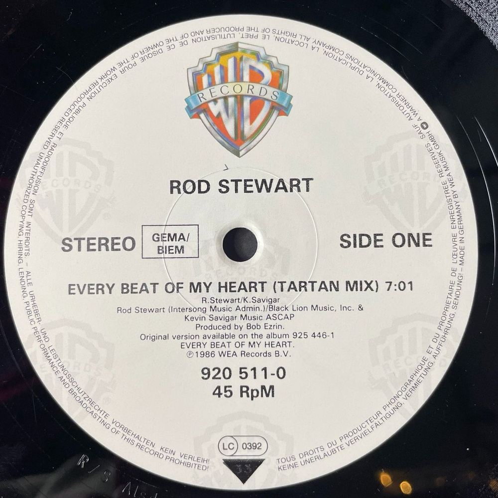 Винтажная виниловая пластинка LP Rod Stewart Every Beat Of My Heart (Tartan Mix) (Germany 1986) Maxi Single 45 RPM