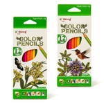 Карандаши цветные Yalong 12 цв., "Wild flowers" деревянные, трехгранные, заточенные, грифель 3.0 мм, картон. уп., европод.