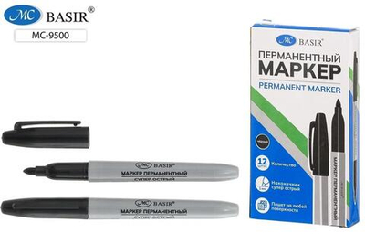 Маркер перм. 1мм. черный, наконечник овальный, корпус-серый (Basir)