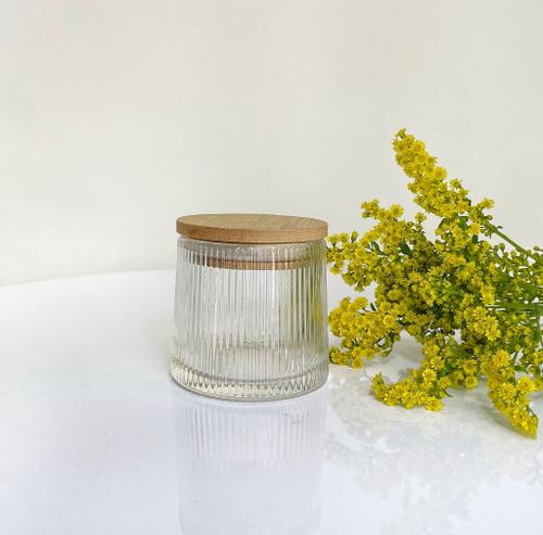 Стакан стеклянный с огранкой и деревянной крышкой объём 200мл