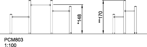 Тройной турник, H=88 см/148 см/118 см, сталь