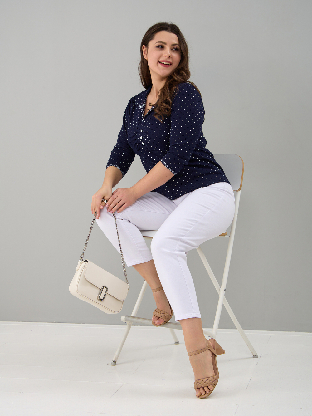 Блузка БЛ-015/синийгорошек-веточки