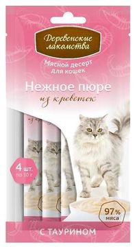 Деревенские лакомства Рыбный десерт для кошек пюре из креветок 40гр