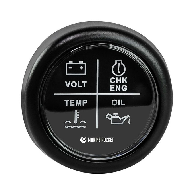 Указатель аварийной сигнализации двигателя, черный циферблат, черный ободок, д. 52 мм, Marine Rocket