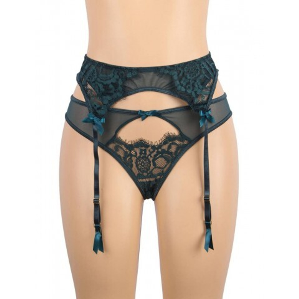 Пояс для чулок с ремешками и трусики Flower&bow, зеленые, XL-2XL