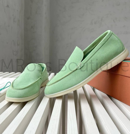 Мужские салатовые замшевые лоферы Loro Piana Summer Walk