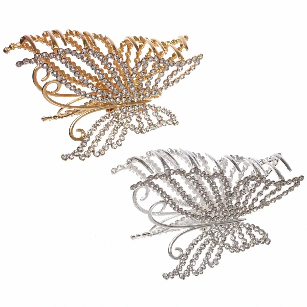 Заколка - краб для волос со стразами на блистере «ДЕ Палма», бабочка, цвет золото и серебро, 10*6.5см (пакет с подвесом)