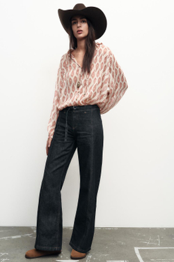 ZARA РУБАШКА С ПРИНТОМ И МЕТАЛЛИЗИРОВАННОЙ НИТЬЮ, РАЗНОЦВЕТНЫЙ