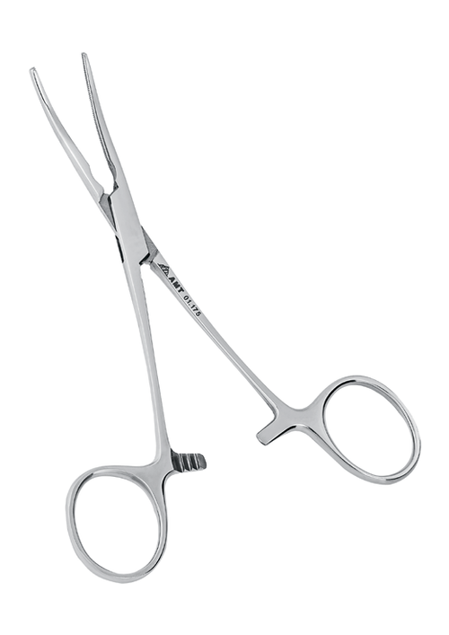 Зажим кровоостанавливающий с атравматической нарезкой изогнутый 160 мм