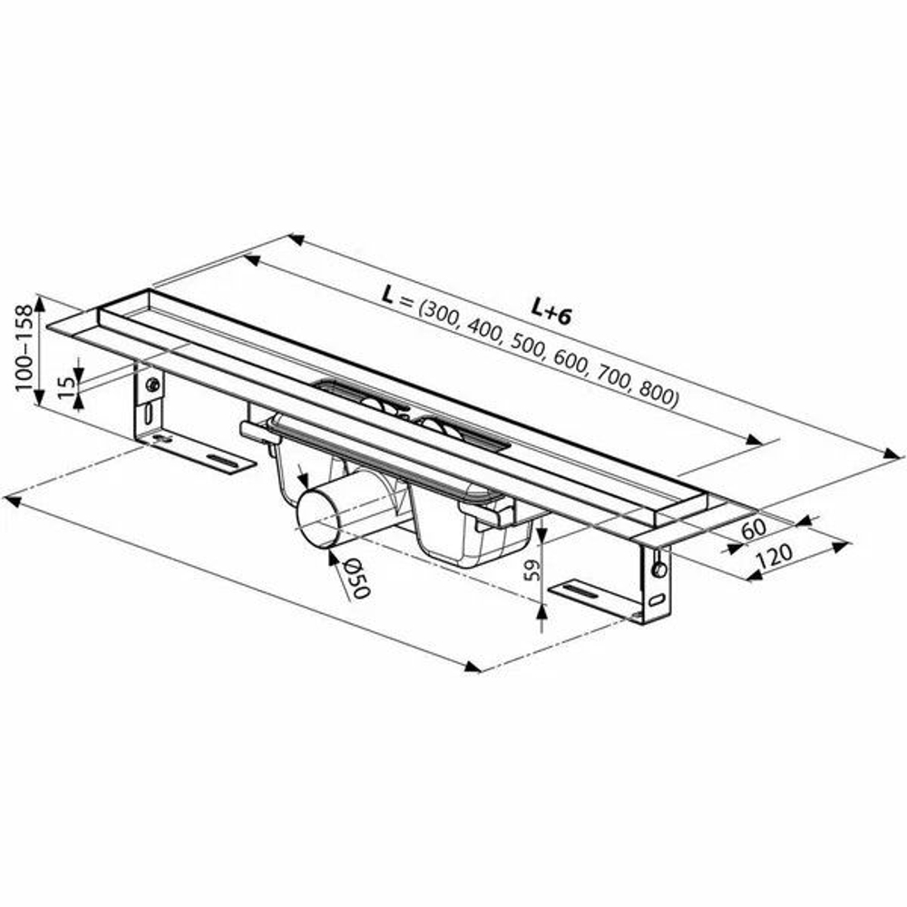 Душевой лоток с двухсторонней решеткой (трап) 600х70 TIM 716002 BAD Profi