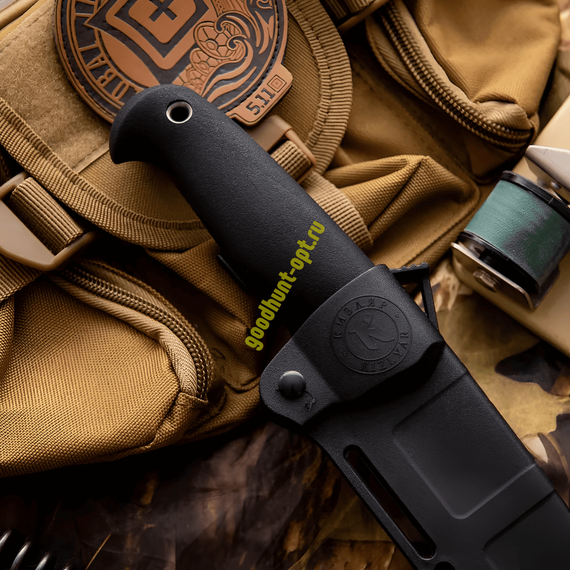 Тактический разделочный нож Линь AUS-8, рукоять ElastronG Черный